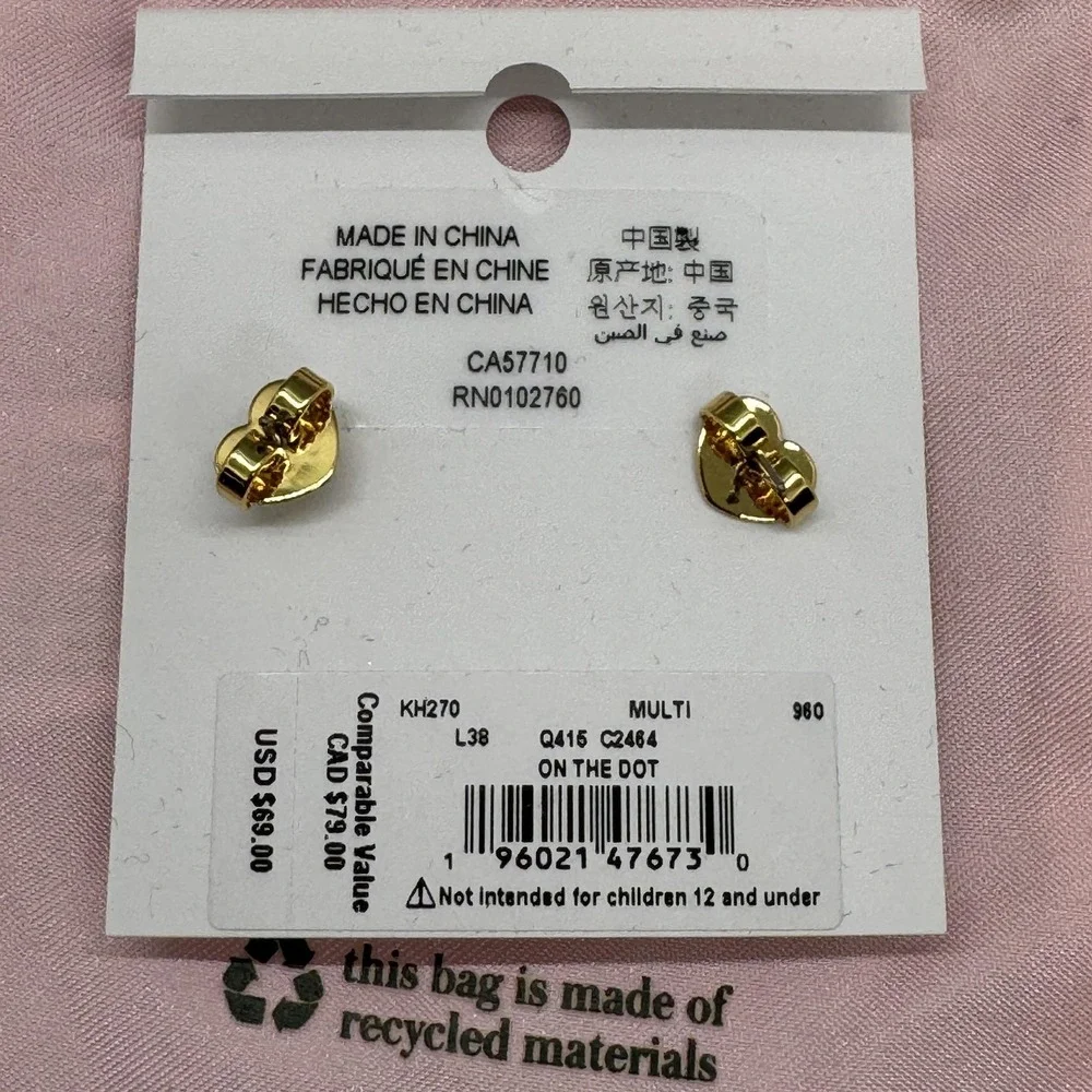 Kate Spade Womens Heart Stud‎ Earrings OS Multi Rainbow Pavé Crystal On The Dot